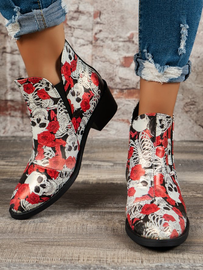 Halloween Schädel Retro Rosa Slip On Chelsea Stiefelette