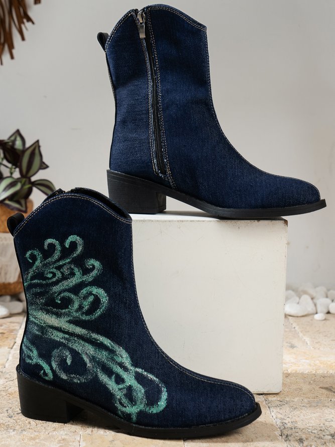 Westlicher Stil Stickerei Denim Cowboystiefel