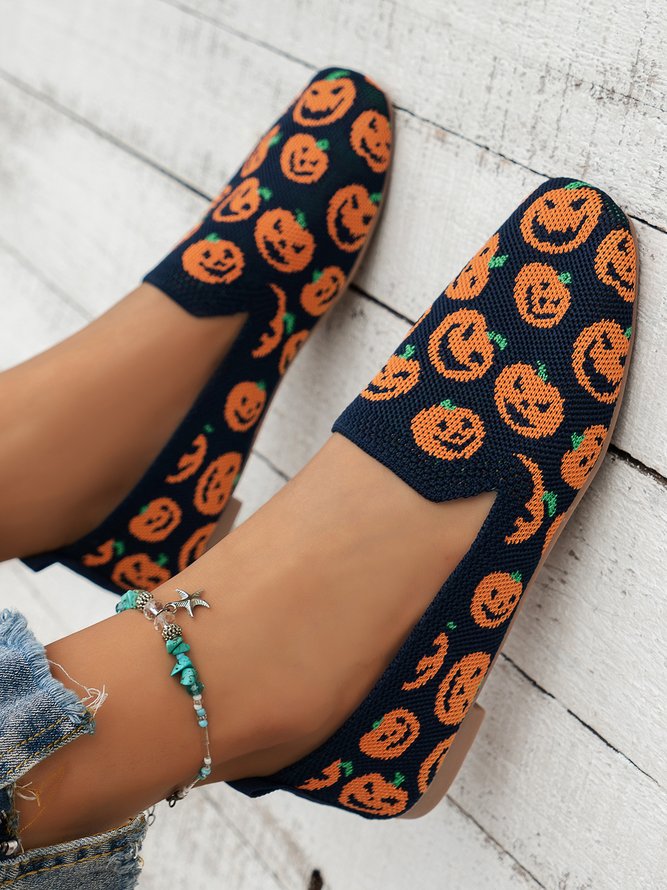 Halloween Kürbis Kopf Lässig Quadratisch Textil Schuhe
