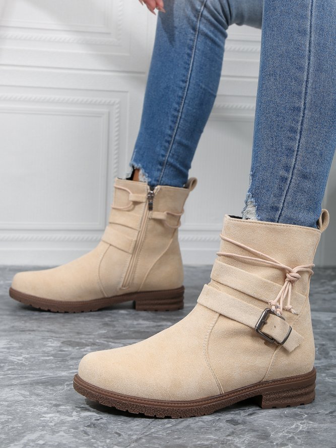 Damen Lässig Schnallen Riemen Niedrig Stiefelette