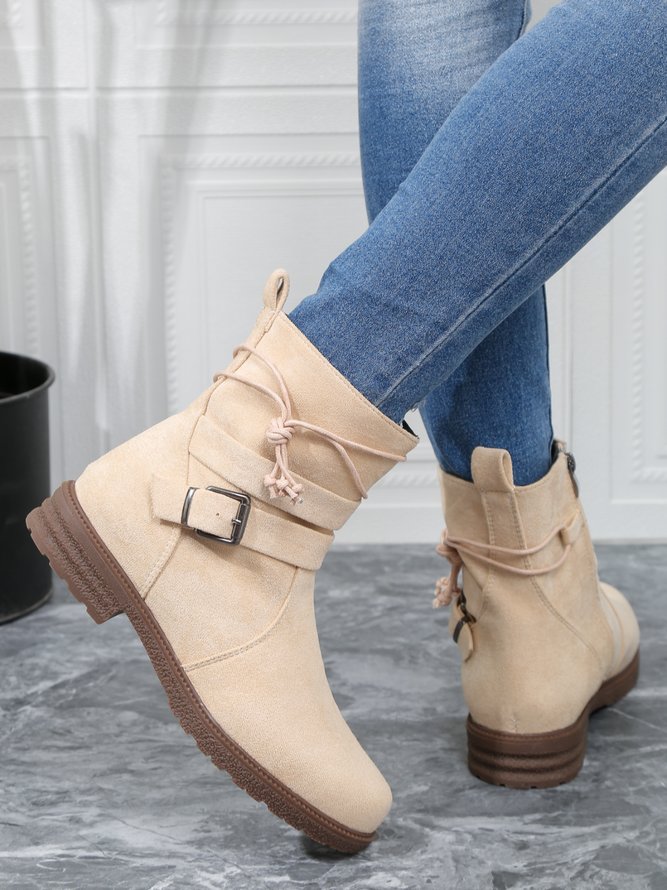 Damen Lässig Schnallen Riemen Niedrig Stiefelette