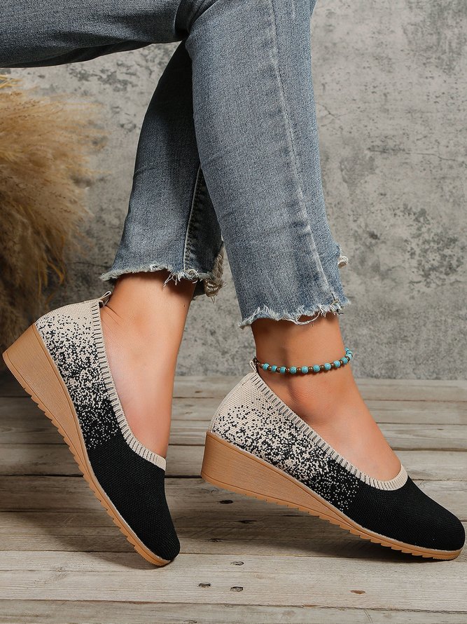 Lässig Farbverlauf Textil Bequem Keilabsatz Flache Schuhe