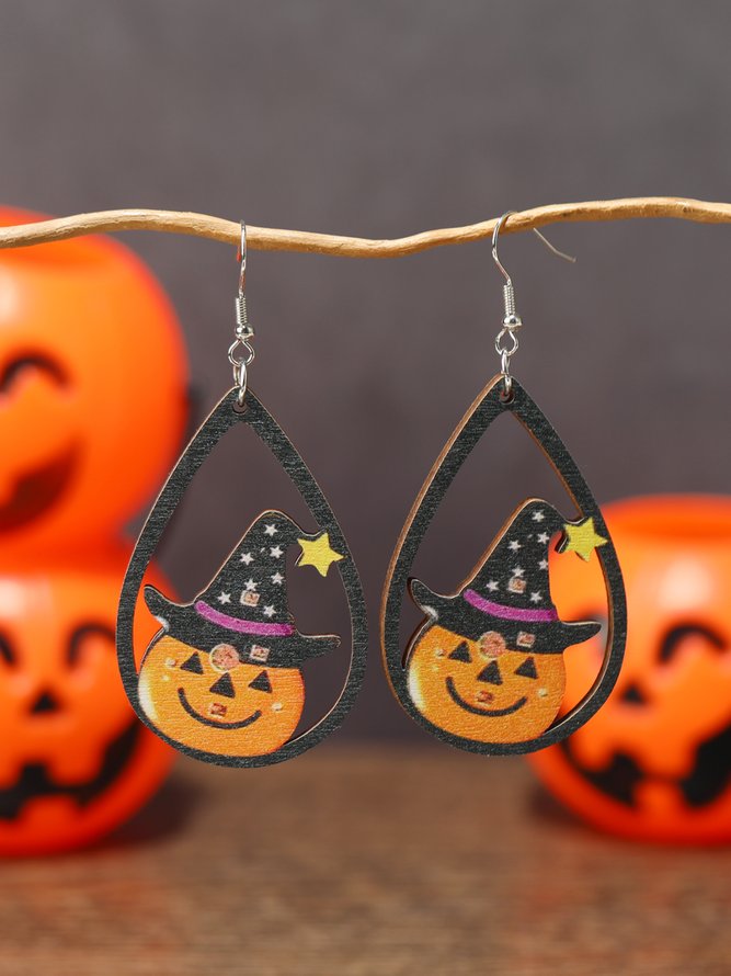 Halloween Kürbis Dämon Hölzerne Baumeln Ohrringe