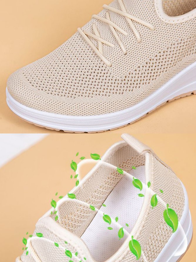 Lässig Schnürung Dekor Atmungsaktiv Flyknit Keilabsatz Slip On Sneakers