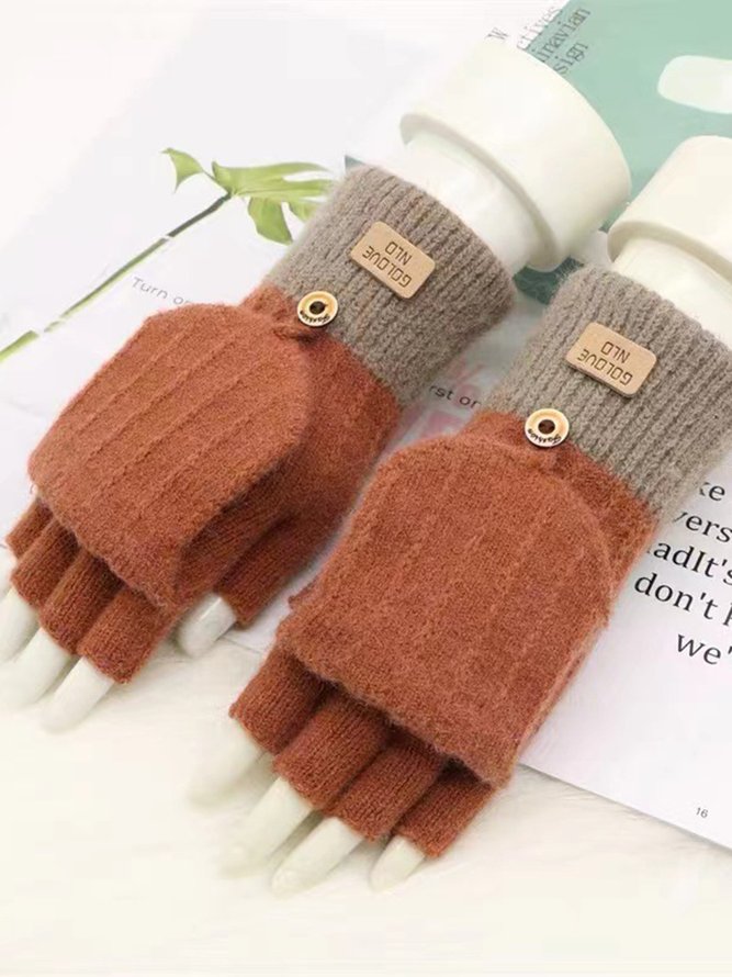 Kontrast Farbe Patchwork Knopf Klappe BAUMWOLLMISCHUNG Vlies Warm Handschuhe