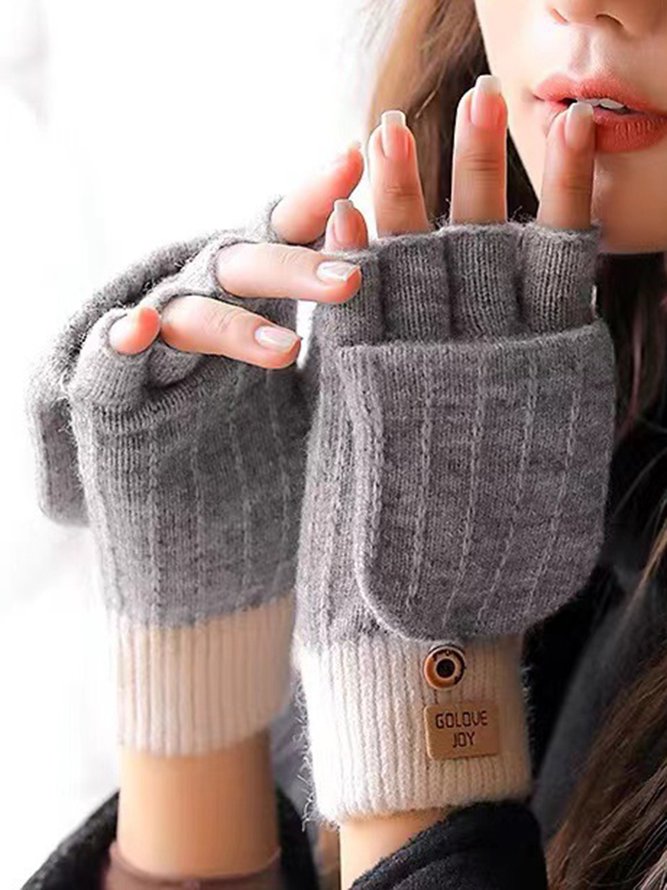 Kontrast Farbe Patchwork Knopf Klappe BAUMWOLLMISCHUNG Vlies Warm Handschuhe
