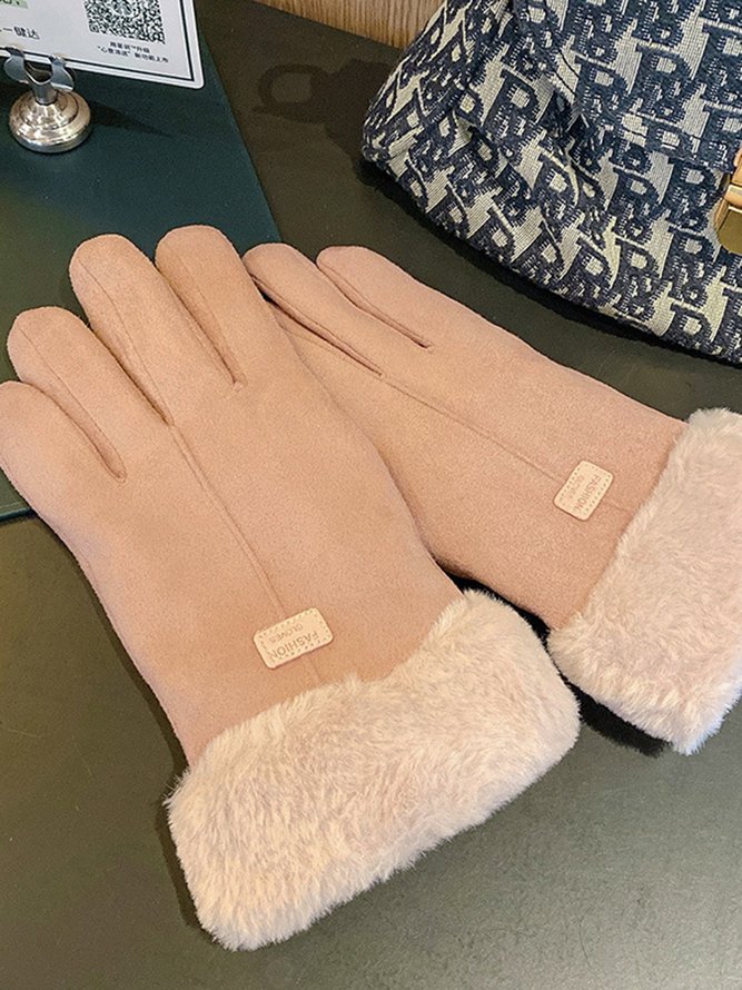 Katze Gesicht Stickerei Schleife Knoten Pelz Revers Warm Elegant Damen Handschuhe