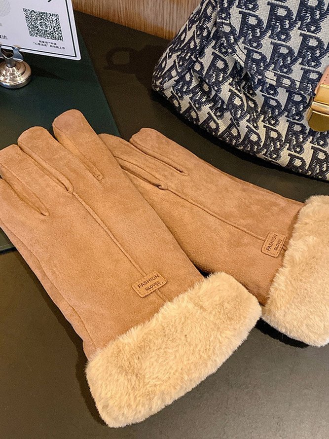 Katze Gesicht Stickerei Schleife Knoten Pelz Revers Warm Elegant Damen Handschuhe