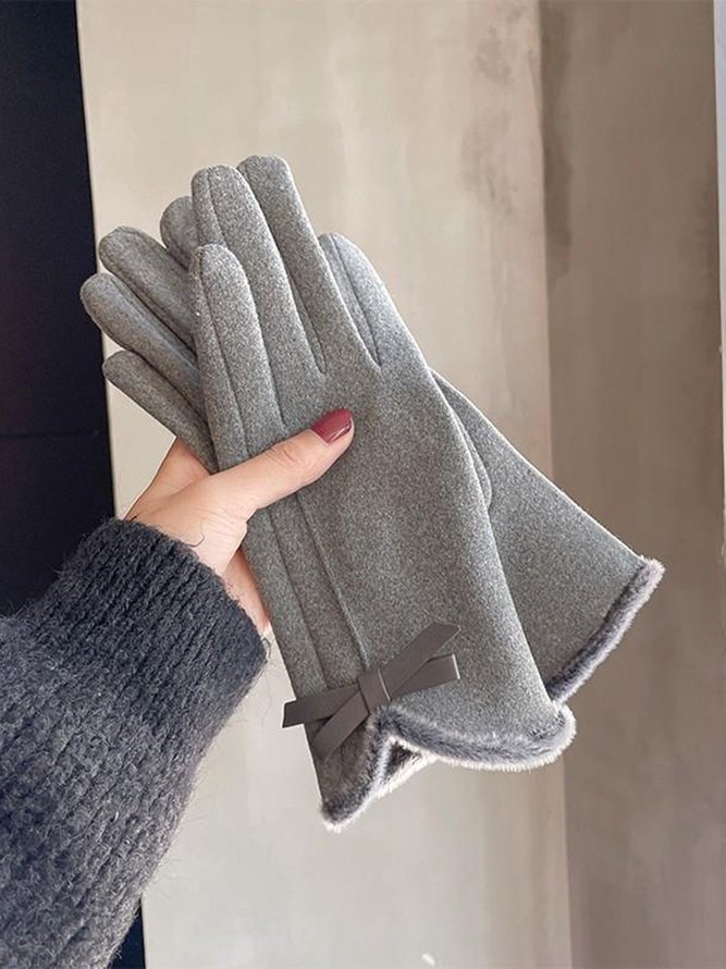 Katze Gesicht Stickerei Schleife Knoten Pelz Revers Warm Elegant Damen Handschuhe