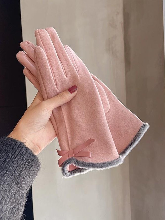 Katze Gesicht Stickerei Schleife Knoten Pelz Revers Warm Elegant Damen Handschuhe