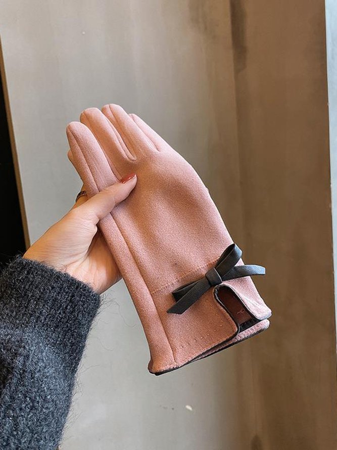 Katze Gesicht Stickerei Schleife Knoten Pelz Revers Warm Elegant Damen Handschuhe