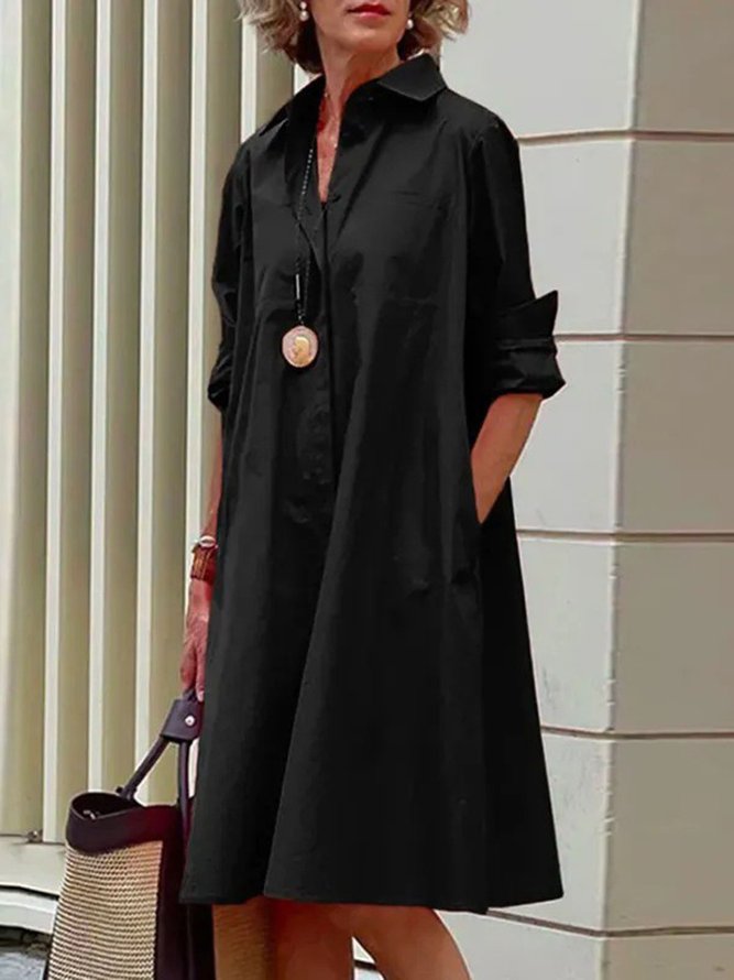Lässig Unifarben Regelmäßige Passform Blusenkleid Mit Nein
