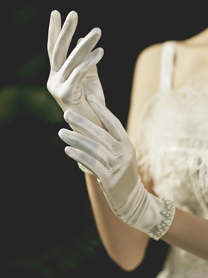 Elegant Nachgemachte Perle Satin Party Handschuhe