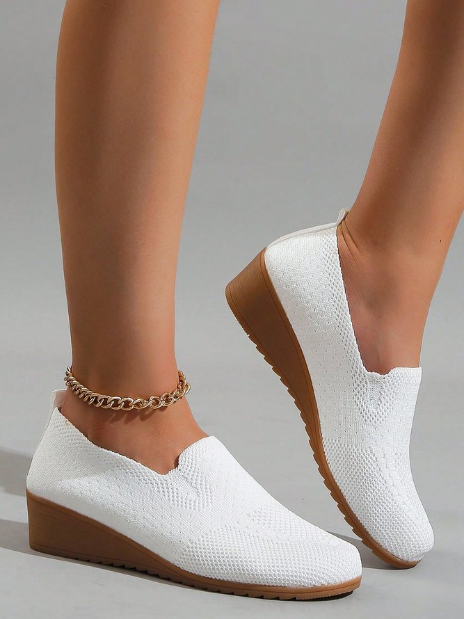 Damen minimalistisch Atmungsaktiv Textil Bequem Keilabsatz Slip On Schuhe