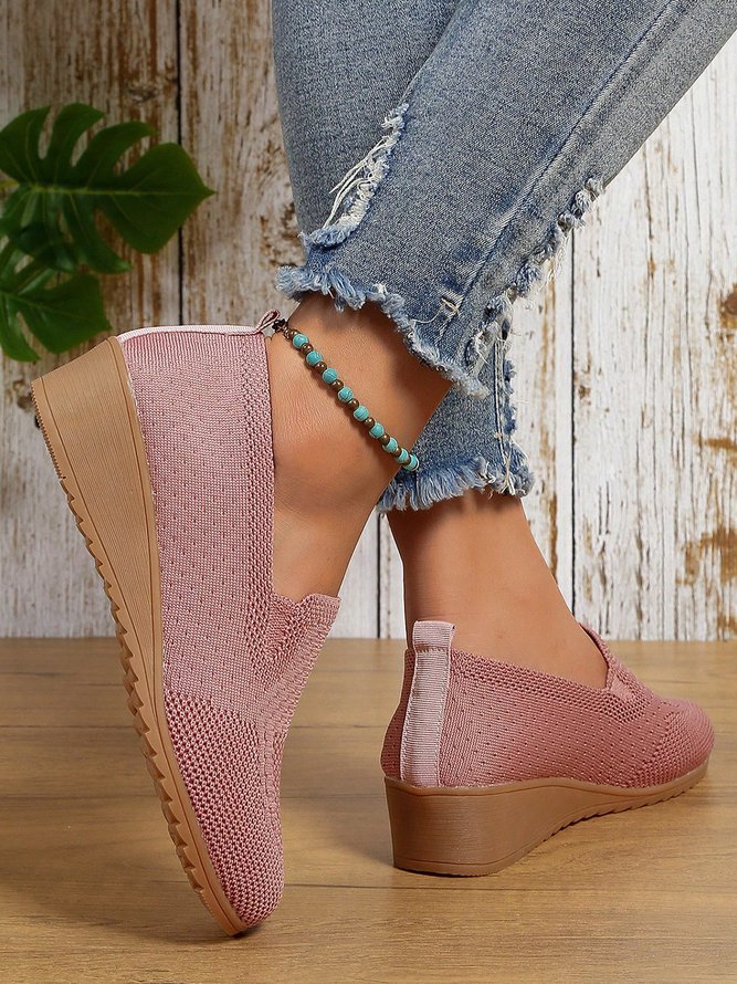 Damen minimalistisch Atmungsaktiv Textil Bequem Keilabsatz Slip On Schuhe