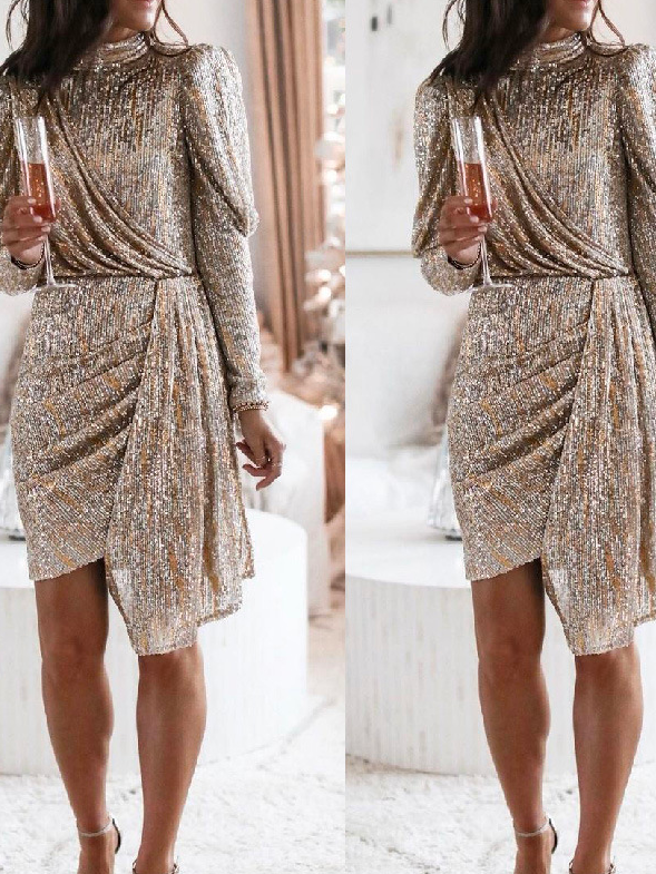 Elegant Regelmäßige Passform Satin Kleid mit Nein