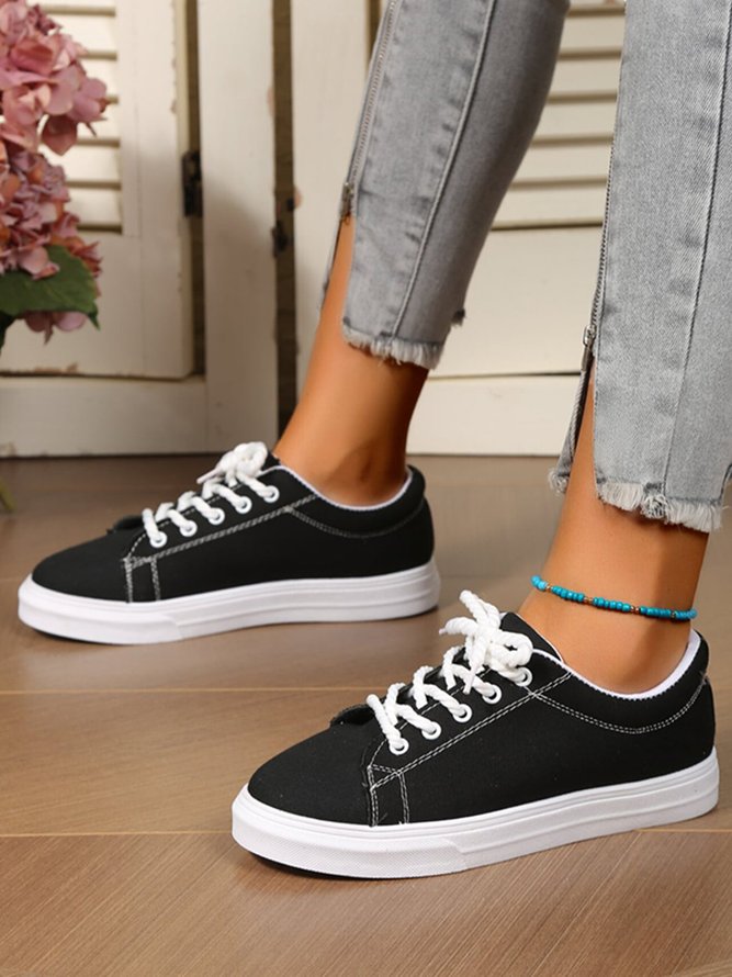 Damen minimalistisch Schwarz Lässig Schnürung Segeltuch Schuhe