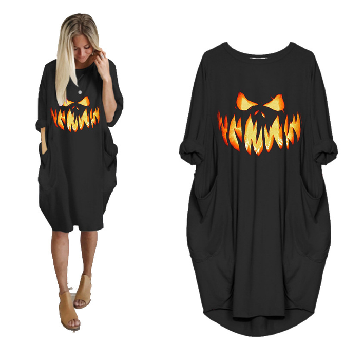 Rundhals Weit Halloween Freizeitkleid