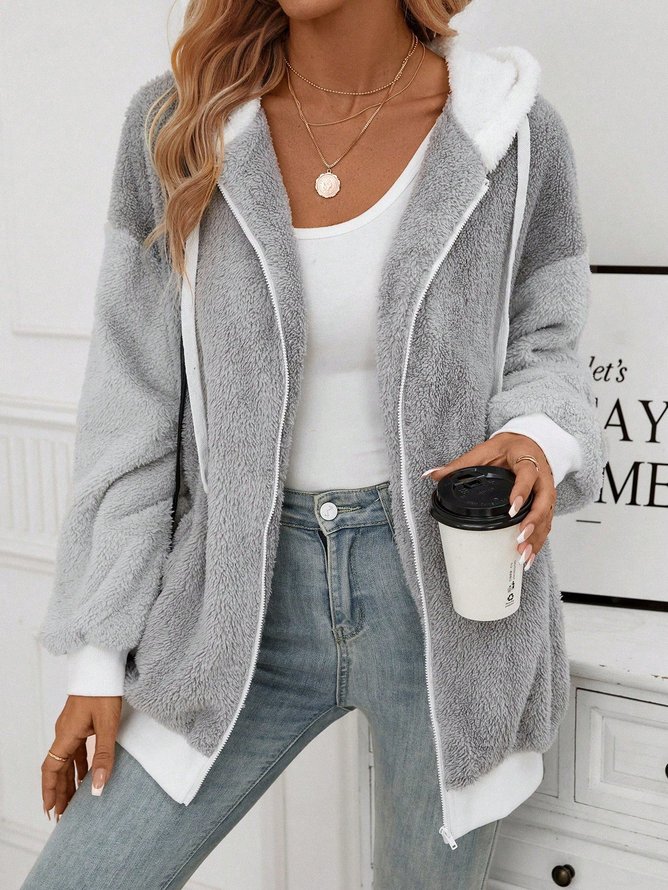 Fluff/Granular-Fleece-Stoff Lässig Weit Teddy Jacke