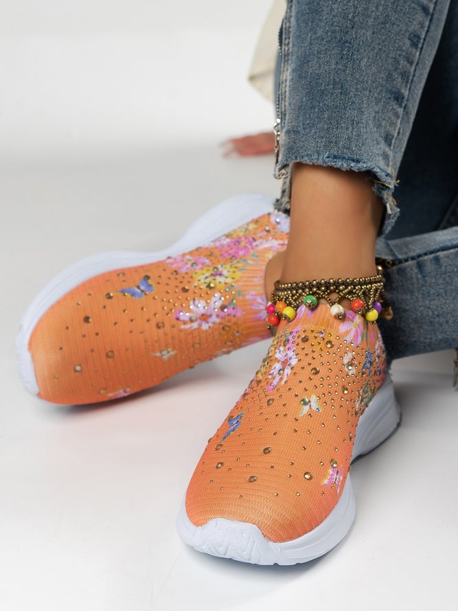 Strass Geblümt Textil Slip On Sneakers