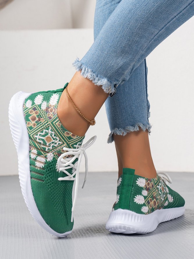 Damen Ethnisches Muster Atmungsaktiv Slip On Flyknit Sneakers