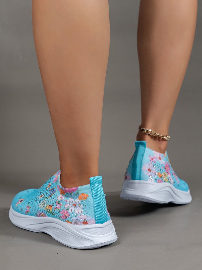 Strass Geblümt Textil Slip On Sneakers
