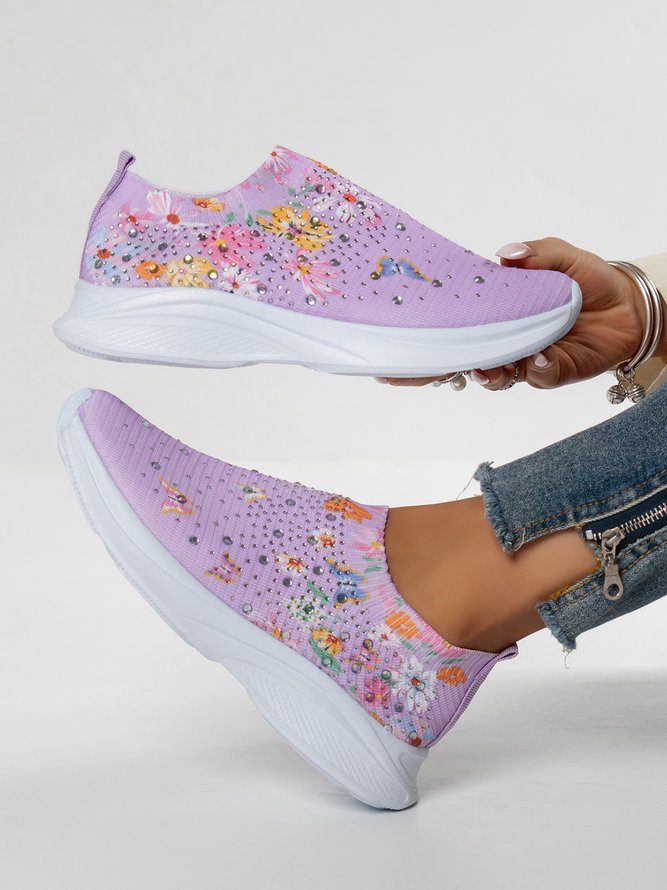 Strass Geblümt Textil Slip On Sneakers