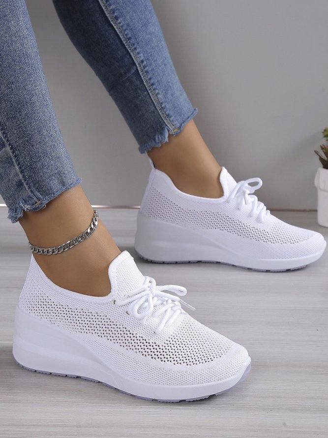 Lässig Schnürung Dekor Atmungsaktiv Flyknit Keilabsatz Slip On Sneakers