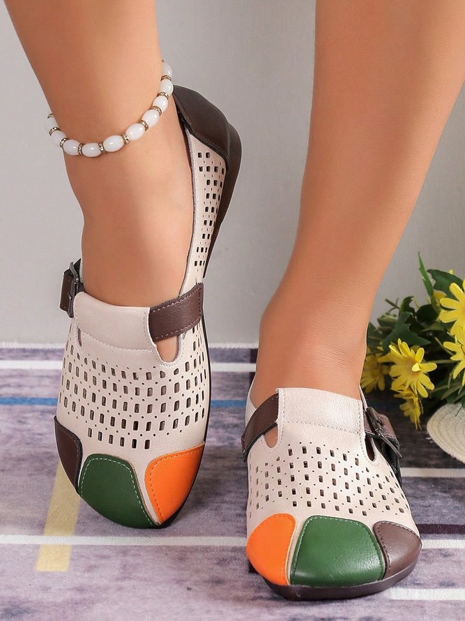 Damen Farbblock Ausgehöhlt Mary Jane Schuhe