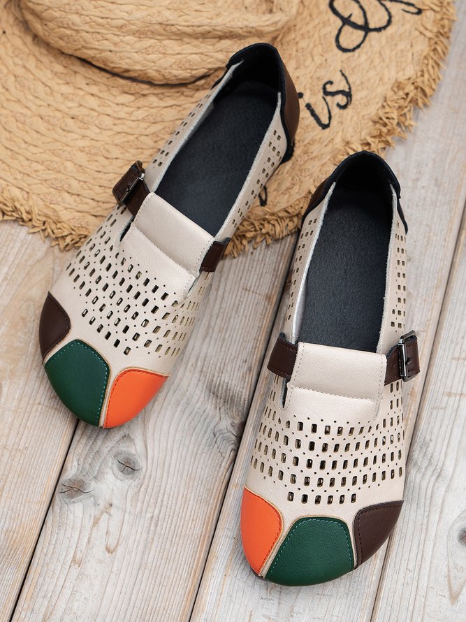 Damen Farbblock Ausgehöhlt Mary Jane Schuhe