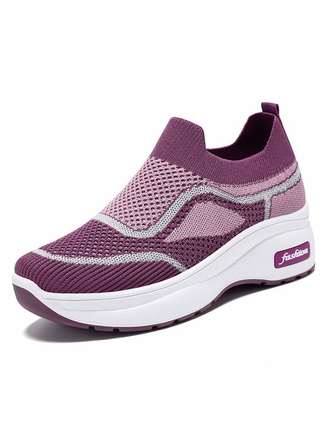 Damen Farbblock Textil Slip On Plateau Sneakers