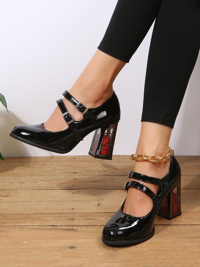 Elegant Rosa klar Blockabsatz Mary Jane Schuhe