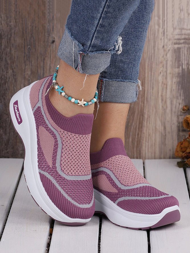 Damen Farbblock Textil Slip On Plateau Sneakers