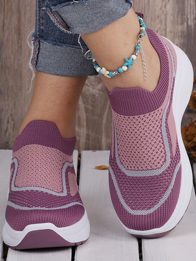Damen Farbblock Textil Slip On Plateau Sneakers