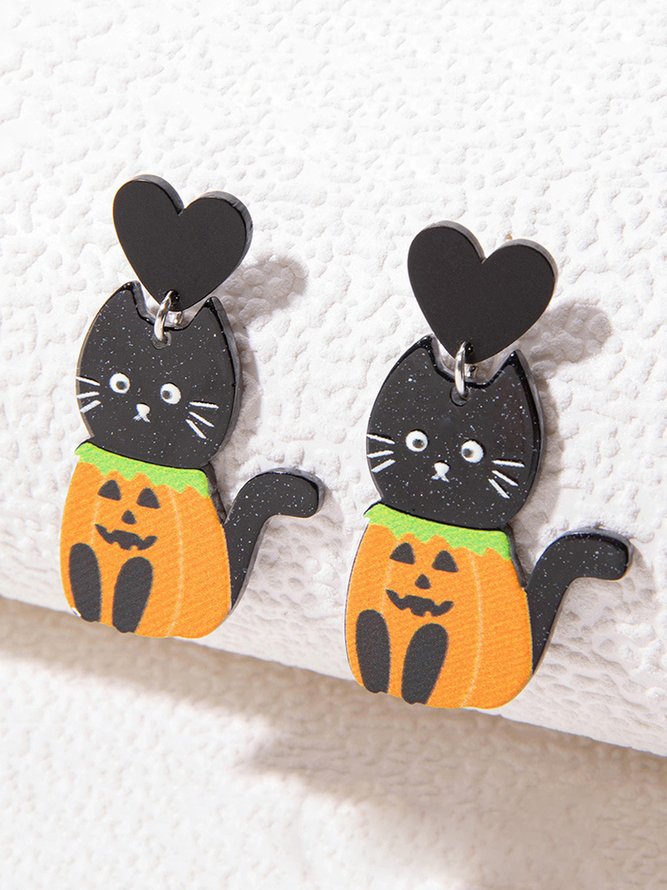 Halloween Kartoon Kürbis Katze Acryl Baumeln Ohrringe