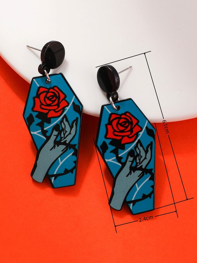 Halloween Retro Rosa Totenkopf-Handabdruck Acryl Baumeln Ohrringe