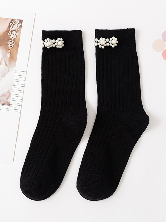 Damen Elegant Geblümt Faux Perle Socken