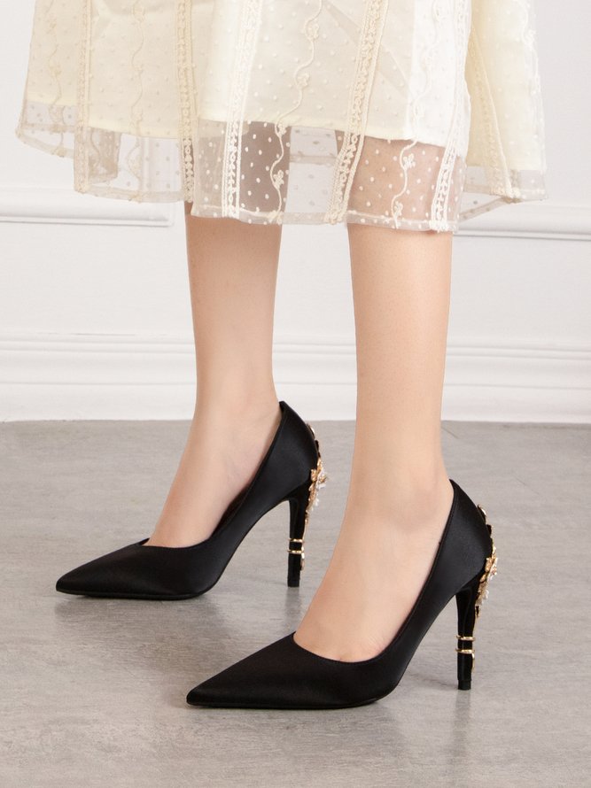 Elegant Satin stilvoll Metallisch Blume Stiletto-Absatz Pumps für Hochzeit