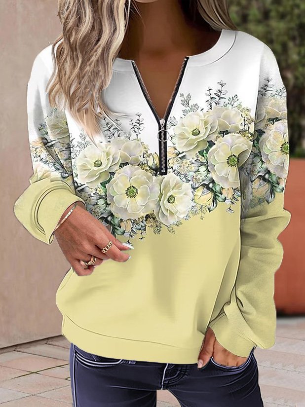 Geblümt Lässig Sweatshirt