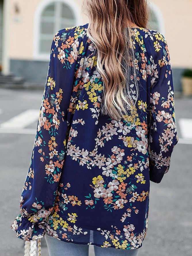 Hemdkragen Lässig Print Geblümt Bluse