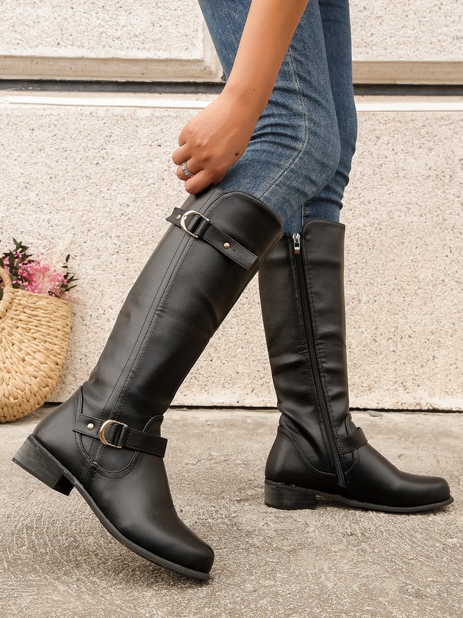 Retro Schnalle Dekor Niedrig Reitstiefel