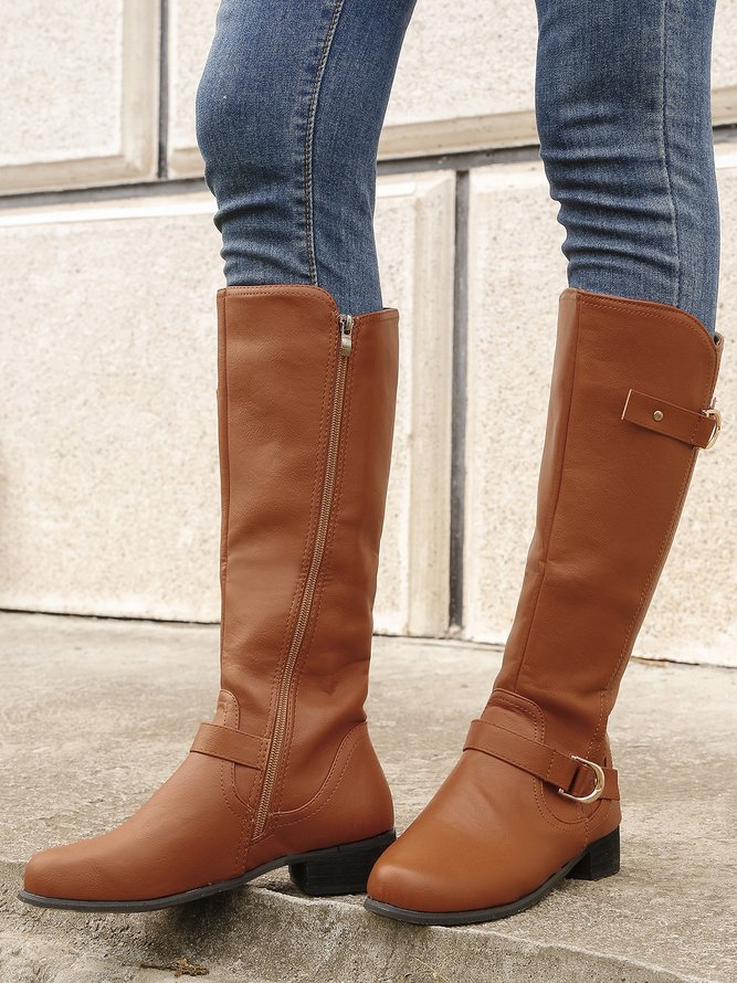 Retro Schnalle Dekor Niedrig Reitstiefel