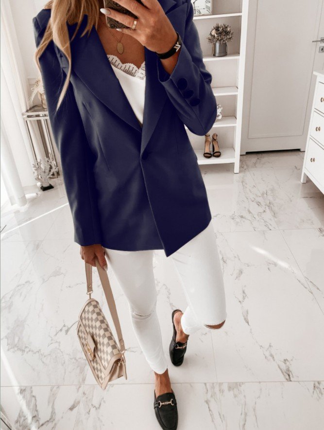 Schalkragen Regelmäßige Passform Unifarben Lässig Blazer