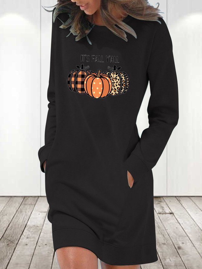 Rundhals Kürbismuster Lässig Weit Sweatshirt Kleid mit Nein