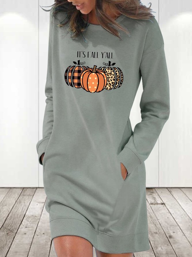 Rundhals Kürbismuster Lässig Weit Sweatshirt Kleid mit Nein