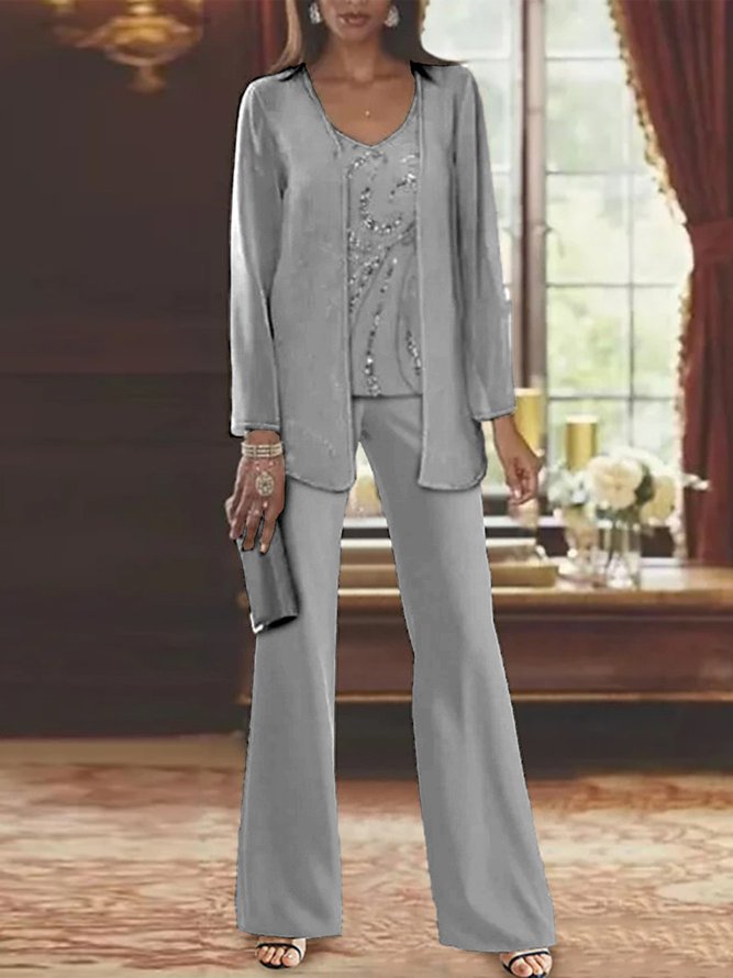 Elegant Weit V-Ausschnitt Chiffon Matching Kostüm
