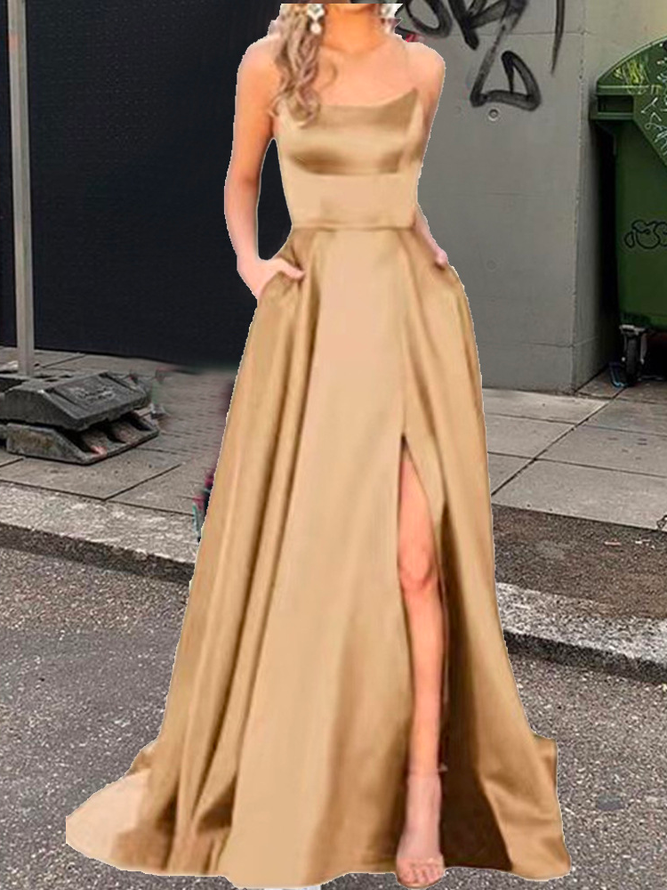 Elegant Spaghettiträger Weit Kleid mit Nein