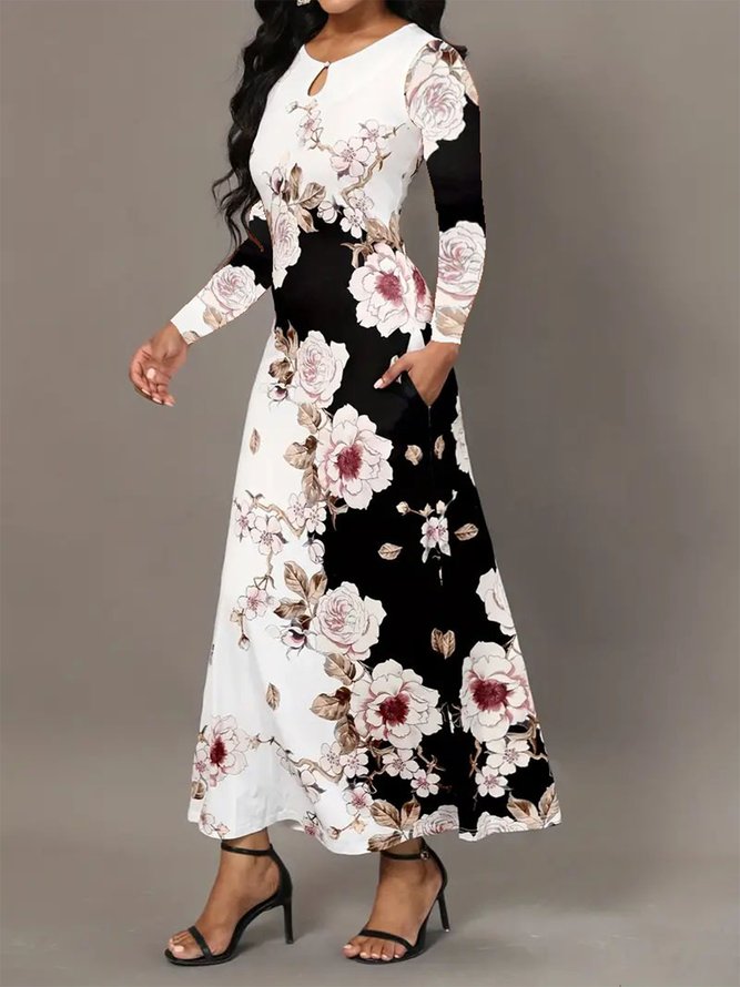 Rundhals Elegant Regelmäßige Passform Kleid
