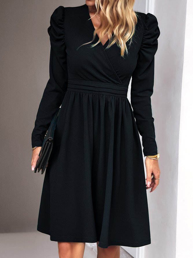 V-Ausschnitt Gerüscht Elegant Weit Kleid