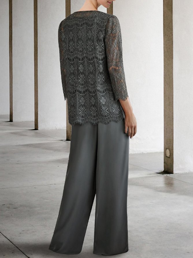 Unifarben Elegant Rundhals Matching Kostüm